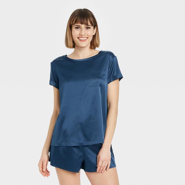 Women's Satin Sleep T-shirt - Stars Above Navy