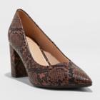 Women's Bonny Wide Width Snake Print Block Heeled Pumps - A New Day Dark Brown
