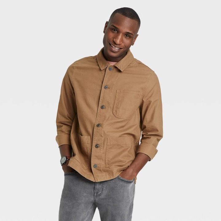 Men's Tall Golden Cinnamon Woven Chore Shirt - Goodfellow & Co Brown