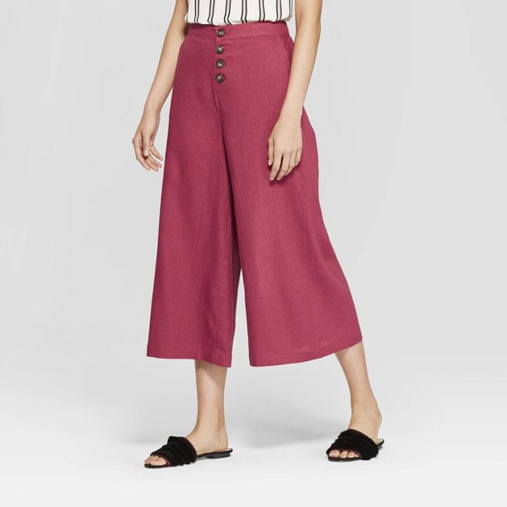 Women's Button Front Wide Leg Palazzo Pants - Who What Wear Red