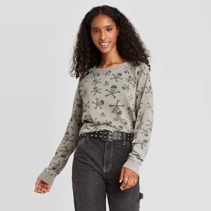Grayson Threads Women's Halloween Skull Pullover Sweatshirt - Green