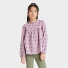 Girls' Long Sleeve Woven Shirt - Cat & Jack Dusty Violet M, Dusty Purple