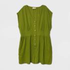 Women's Short Sleeve Kimono Button-front Romper - Universal Thread Green