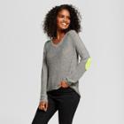 Women's Neon Elbow Patch V-neck Pullover Sweater - Nitrogen Gray