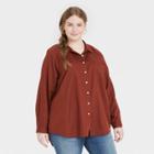 Women's Plus Size Raglan Long Sleeve Denim Button-down Shirt - Universal Thread Burgundy