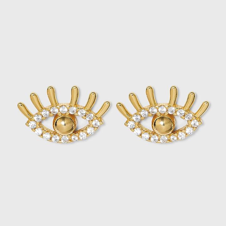 Sugarfix By Baublebar 14k Gold Plated Crystal Evil Eye Stud Earrings - Gold