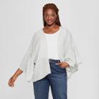 Women's Plus Size Woven Striped Flounce Sleeve Kimono Jacket - Universal Thread White