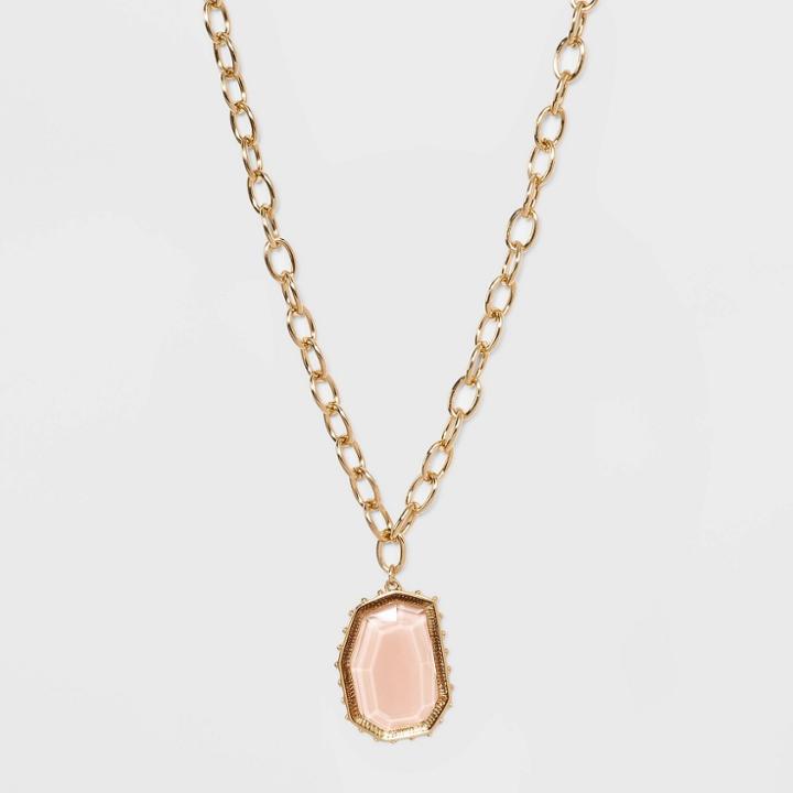 Peach Glass Beaded Long Pendant Necklace - A New Day Gold, Gold/pink
