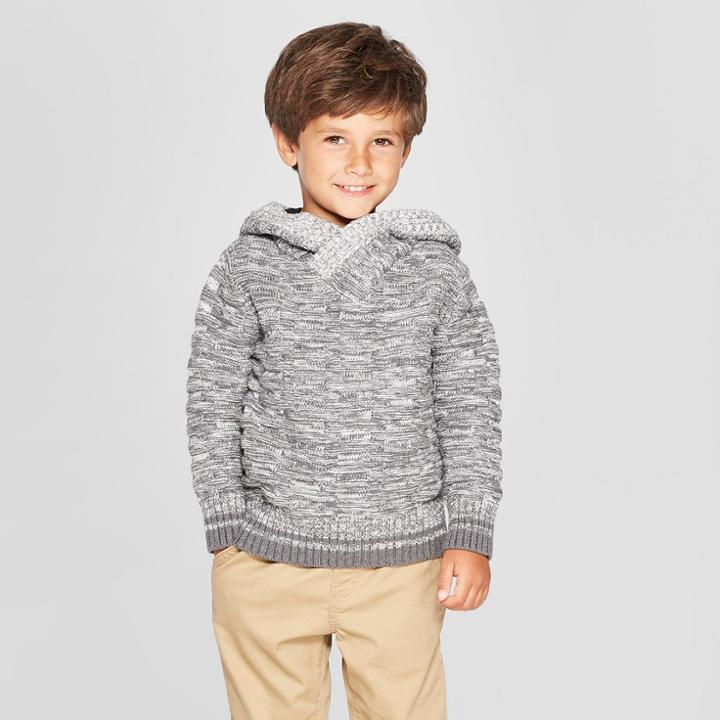 Toddler Boys' Sweater With Buffalo Check Hood - Cat & Jack Gray