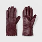 Women's Striped Leather Scallops Gloves - A New Day Burgundy (red)