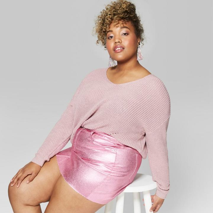 Women's Plus Size Metallic Denim Skirt - Wild Fable Pink