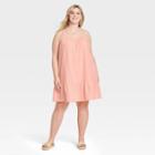 Women's Plus Size Sleeveless Tiered Gauze Dress - Universal Thread Blush Pink