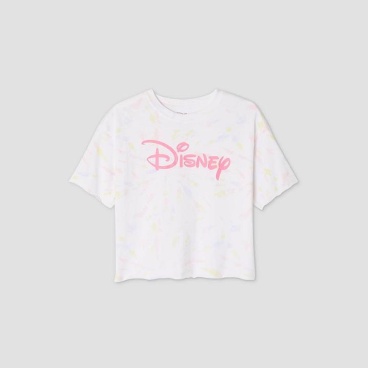 Women's Disney Tie-dye Short Sleeve Cropped Graphic T-shirt White