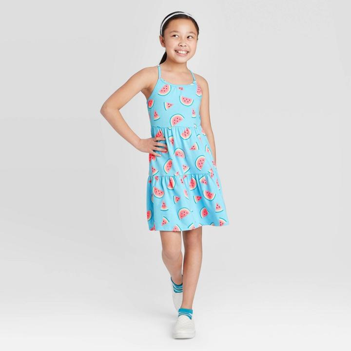 Girls' Watermelon Print Knit Dress - Cat & Jack Turquoise Xs, Girl's, Blue