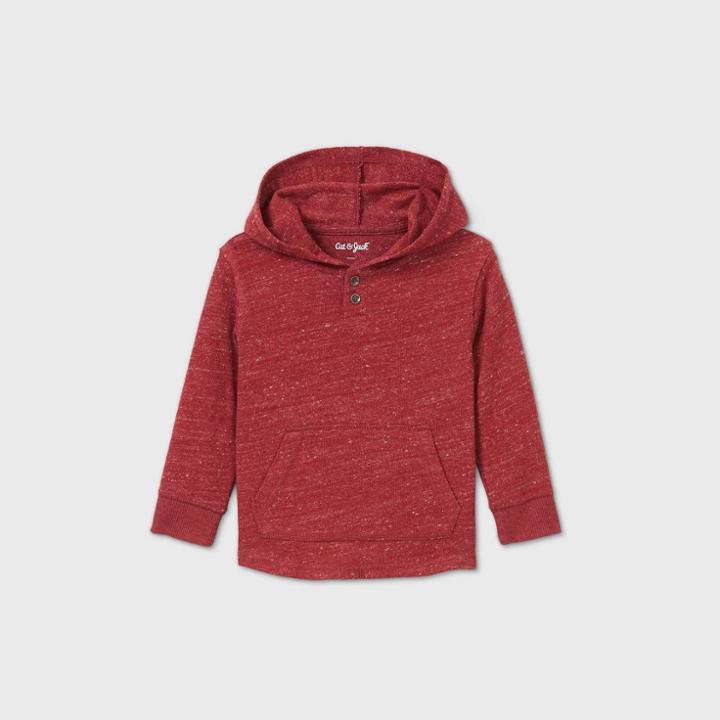 Toddler Boys' Waffle Knit Hooded Pullover Long Sleeve T-shirt - Cat & Jack Burgundy