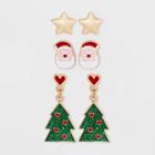 Girls' 3pk Christmas Tree With Santa And Stars Earring Set - Art Class , One Color