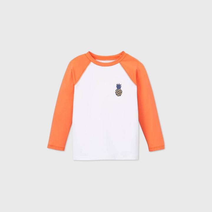 Toddler Boys' Pineapple Print Long Sleeve Raglan Rash Guard Swim Shirt - Cat & Jack Orange/white