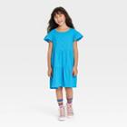 Girls' Wash Knit Tiered Short Sleeve Dress - Cat & Jack Turquoise
