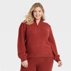 Women's Plus Size Quarter Zip Mock Turtleneck Pullover Sweater - Universal Thread Burgundy