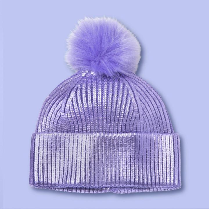 Girls' Beanie Hat With Pom - More Than Magic Purple, Girl's