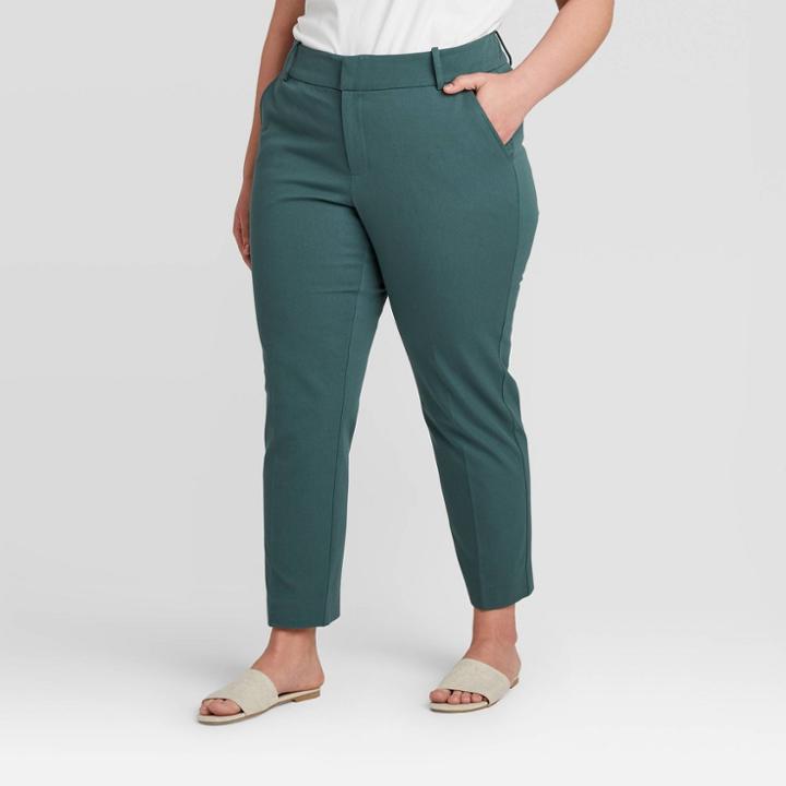 Women's Plus Size Ankle Pants With Comfort Waistband - Ava & Viv Green