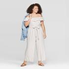 Women's Plus Size Striped Mini Cap Sleeve Off The Shoulder Jumpsuit - Universal Thread White