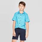 Boys' Short Sleeve Button-down Shirt - Cat & Jack Turquoise Xxl Husky, Blue