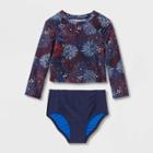 Baby Girls' 2pc Firework Print Long Sleeve Rash Guard Set - Cat & Jack Navy Blue