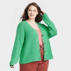 Women's Plus Size Ribbed Cardigan - A New Day Green