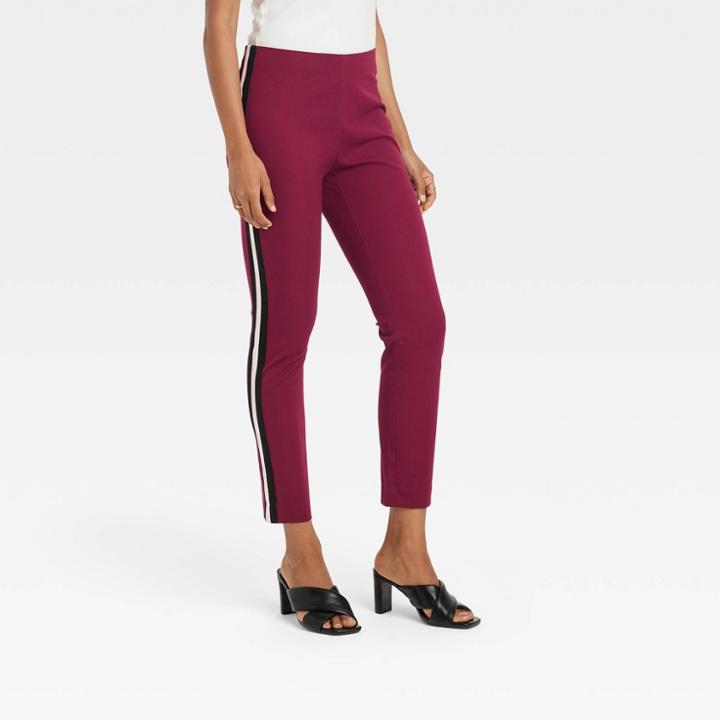 Women's High-rise Slim Fit Bi-stretch Ankle Pants - A New Day Burgundy