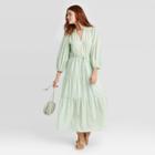 Women's Long Sleeve Tiered Dress - A New Day Green