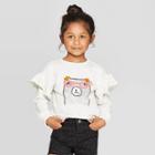 Toddler Girls' Ruffle Sleeve 'bear' Pullover Sweatshirt - Art Class Gray