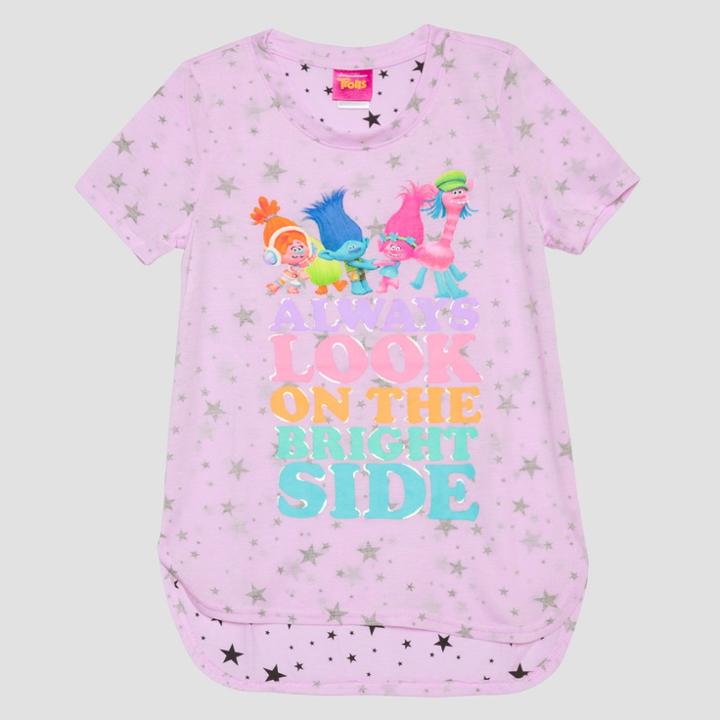 Girls' Trolls 'look On The Bright Side' Short Sleeve Graphic T-shirt - Lilac Pink