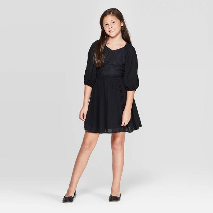 Girls' Bubble Sleeve Babydoll Dress - Art Class Black M, Girl's,
