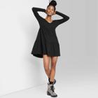 Women's Long Sleeve Brushed Rib-knit Tiered Dress - Wild Fable Black