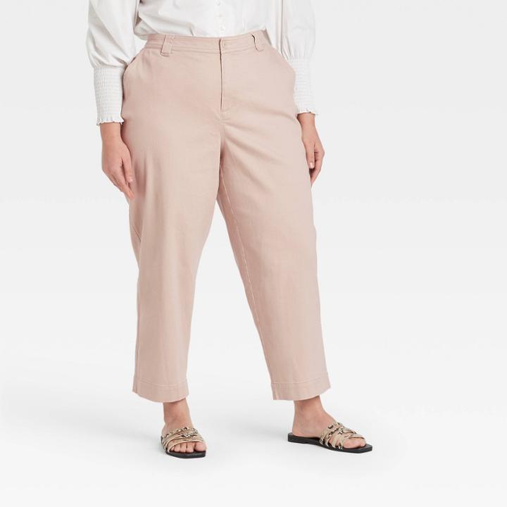 Women's Plus Size High-rise Straight Leg Ankle Pants - A New Day Light Brown