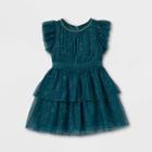 Toddler Girls' Sparkle Mesh Tutu Short Sleeve Dress - Cat & Jack Teal