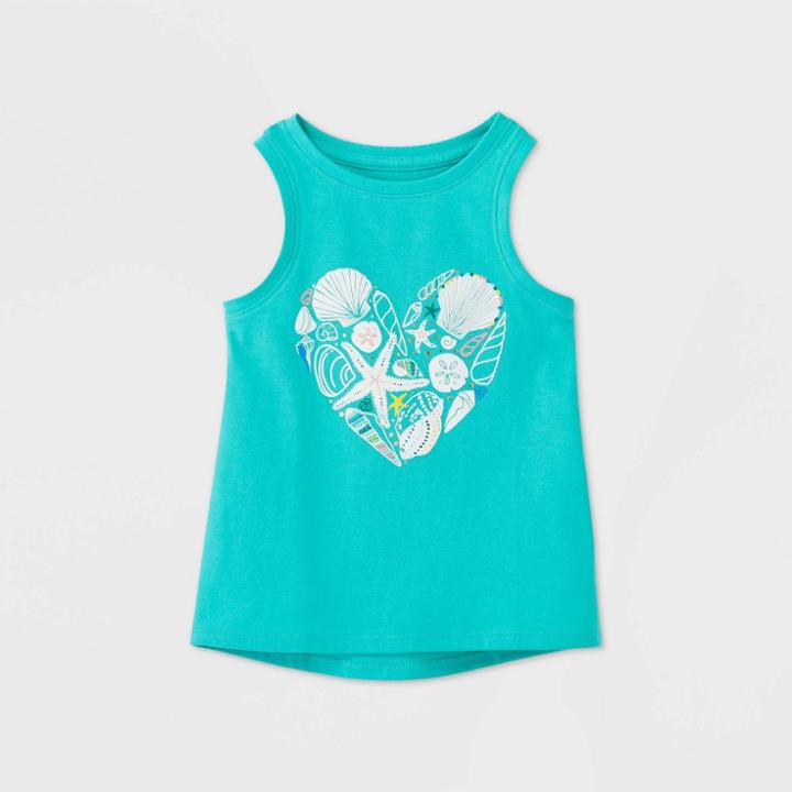 Toddler Girls' Seashell Heart Graphic Tank Top - Cat & Jack Green 12m, Toddler Girl's