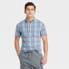 Men's Plaid Slim Fit Stretch Poplin Short Sleeve Button-down Shirt - Goodfellow & Co Blue/plaid