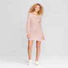 Women's Long Sleeve Off The Shoulder Eyelash Sweater Dress - Almost Famous (juniors') Pink