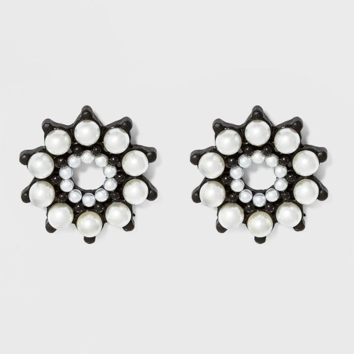 Button With Simulated Pearl In Floral Shape Earrings - A New Day,
