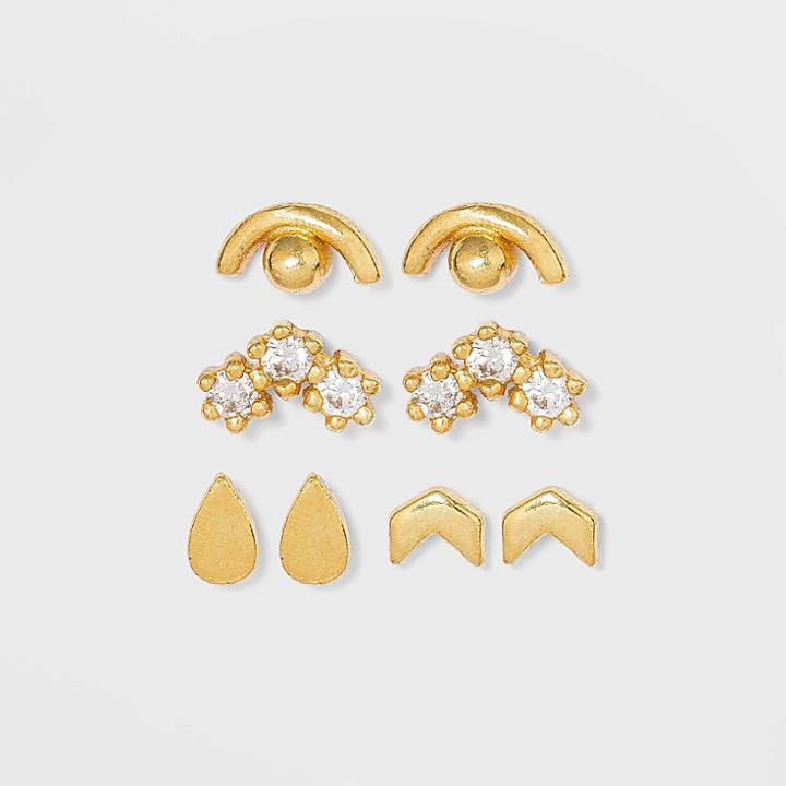Sterling Silver With Cubic Zirconia Multi Shape Stud Earring Set 4pc - A New Day Gold