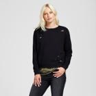 Women's Destructed French Terry Sweatshirt With Camo Print - Alison Andrews Black L,
