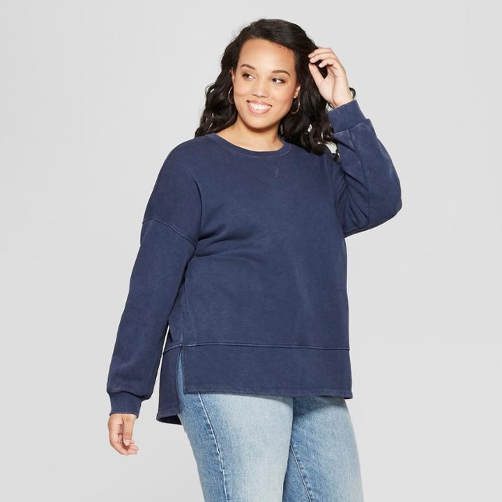 Women's Plus Size Tunic Long Sleeve Sweatshirt - Universal Thread Navy (blue)