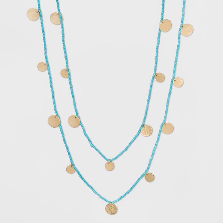 Sugarfix By Baublebar Beaded Layered With Gold Coins Necklace - Turquoise, Women's