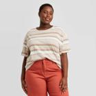 Women's Plus Size Striped Short Sleeve Boxy T-shirt - Universal Thread Brown