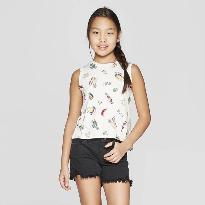 Girls' Graphic Knit Tank Top - Art Class White