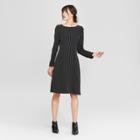 Women's Pinstriped Long Sleeve Boat Neck Midi Dress - Prologue Black/white