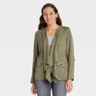 Women's Long Sleeve Drapey Cargo Wrap Jacket - Knox Rose Olive Green