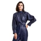 Women's Long Sleeve Faux Leather Tie Back Top - Rachel Comey X Target Navy